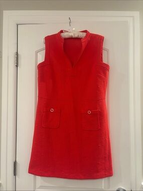 Tommy Hilfiger Bright Red Textured Sleeveless Shift Dress